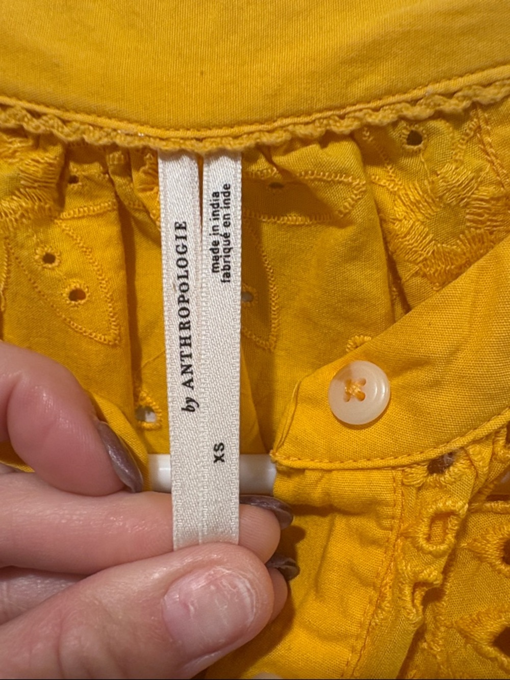 Anthropologie Sunny Yellow Eyelet Button-Front Dress oversized! - Picture 2 of 5